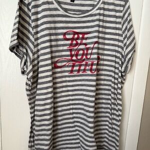 Torrid Gray Striped Tee with Red Print